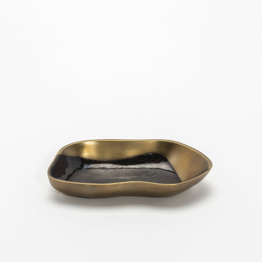 Bowl in Bronze Patina Brass with Black Shell Details by KIFU Paris