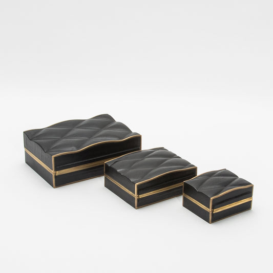 Set of 3 Quilted Boxes in Black Oak with Bronze Patina Brass by Kifu Paris