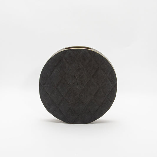 Quilted Vase in Black Shagreen with Brass by KIFU Paris