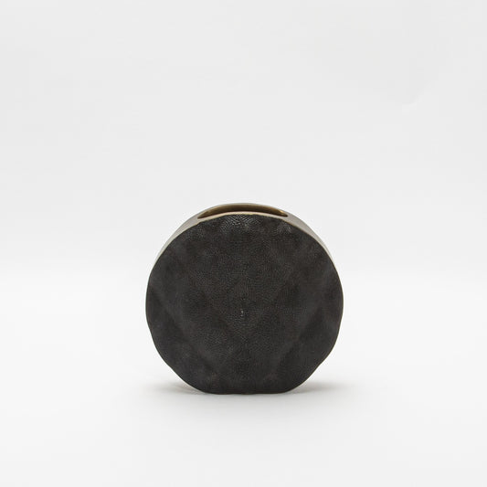 Quilted Vase in Black Shagreen with Brass by KIFU Paris