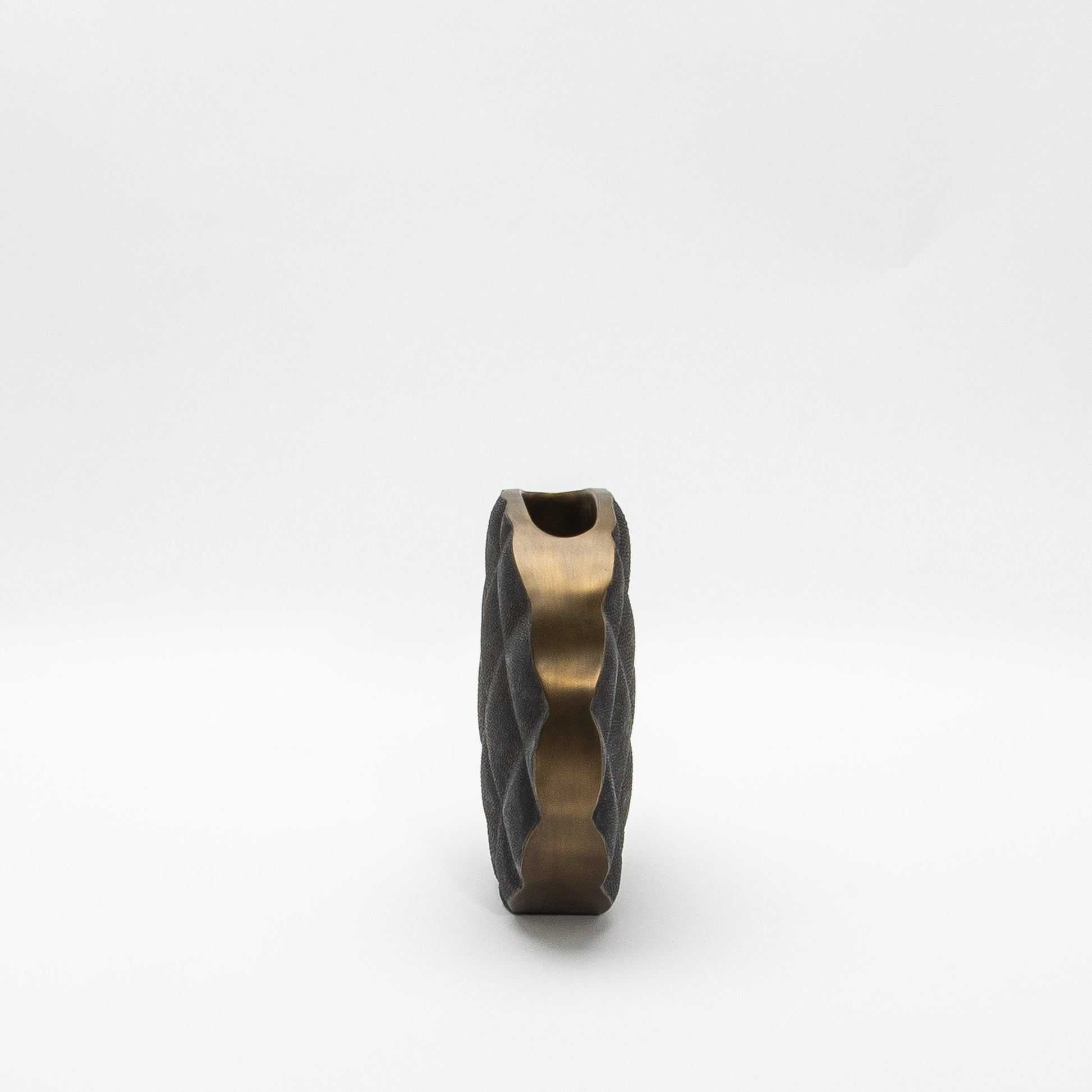 Quilted Vase in Black Shagreen with Brass by KIFU Paris