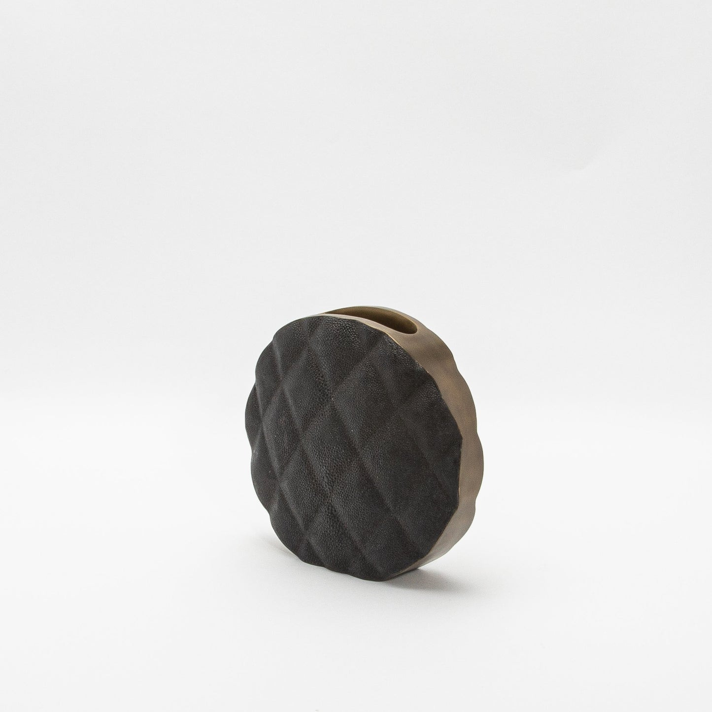 Quilted Vase in Black Shagreen with Brass by KIFU Paris