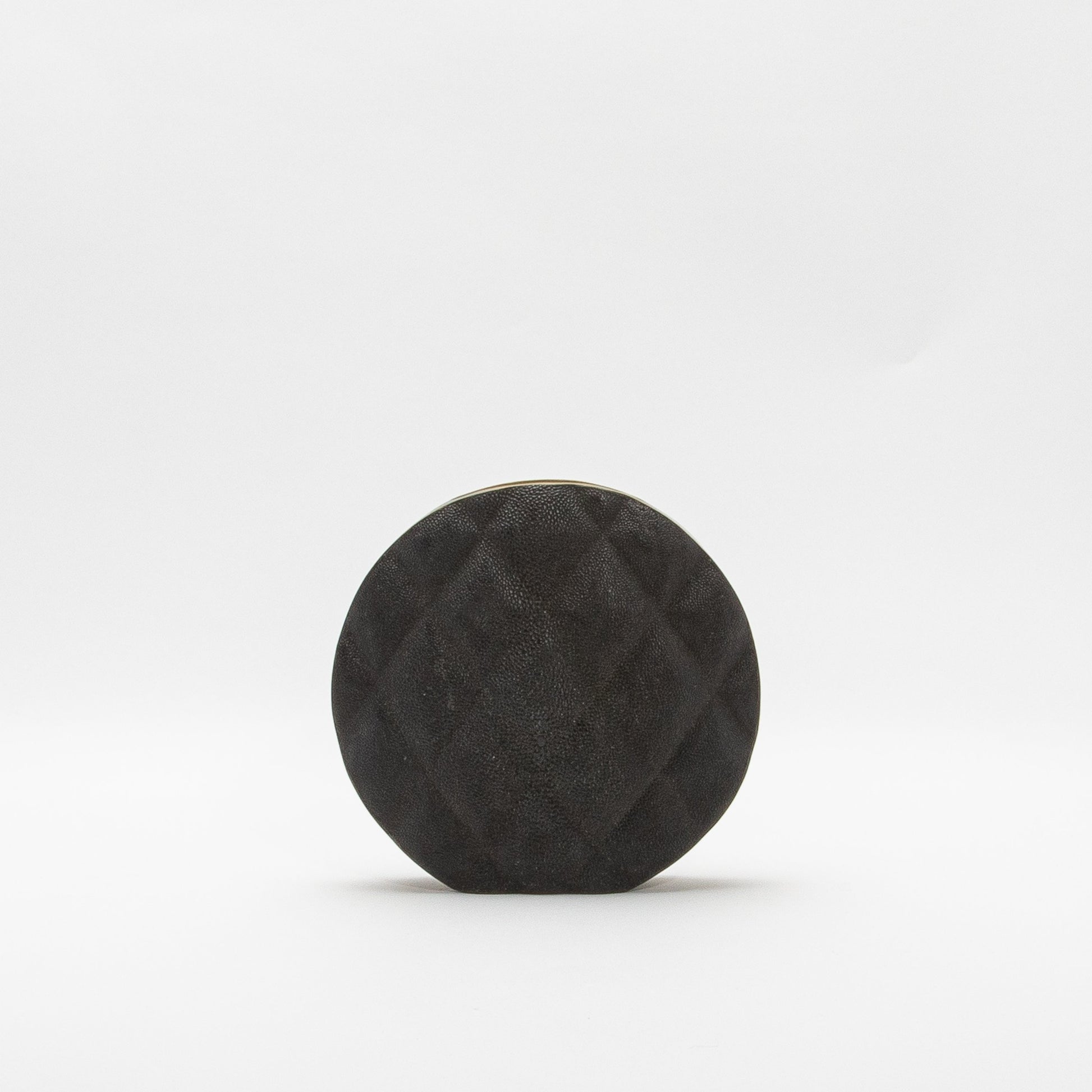 Quilted Vase in Black Shagreen with Brass by KIFU Paris