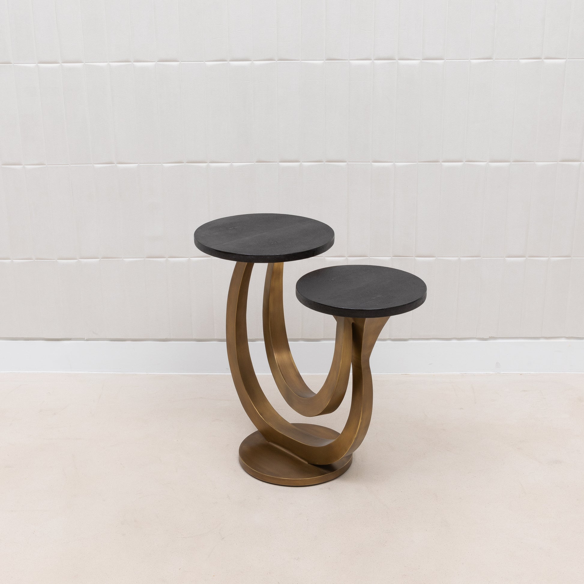 Side Table in Black Shagreen and Bronze Patina Brass by Kifu Paris