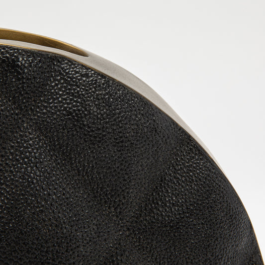 Quilted Vase in Black Shagreen with Brass by KIFU Paris