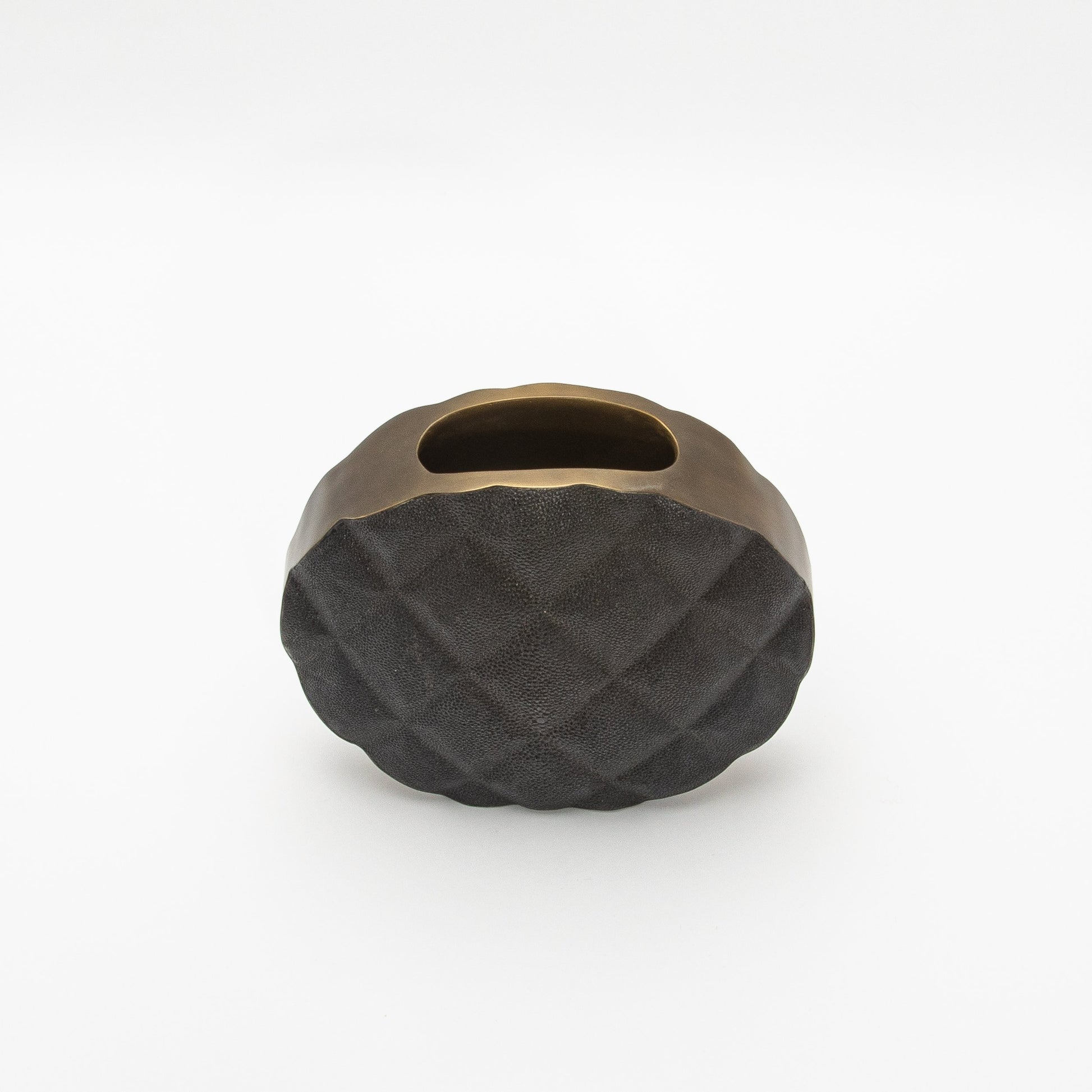 Quilted Vase in Black Shagreen with Brass by KIFU Paris