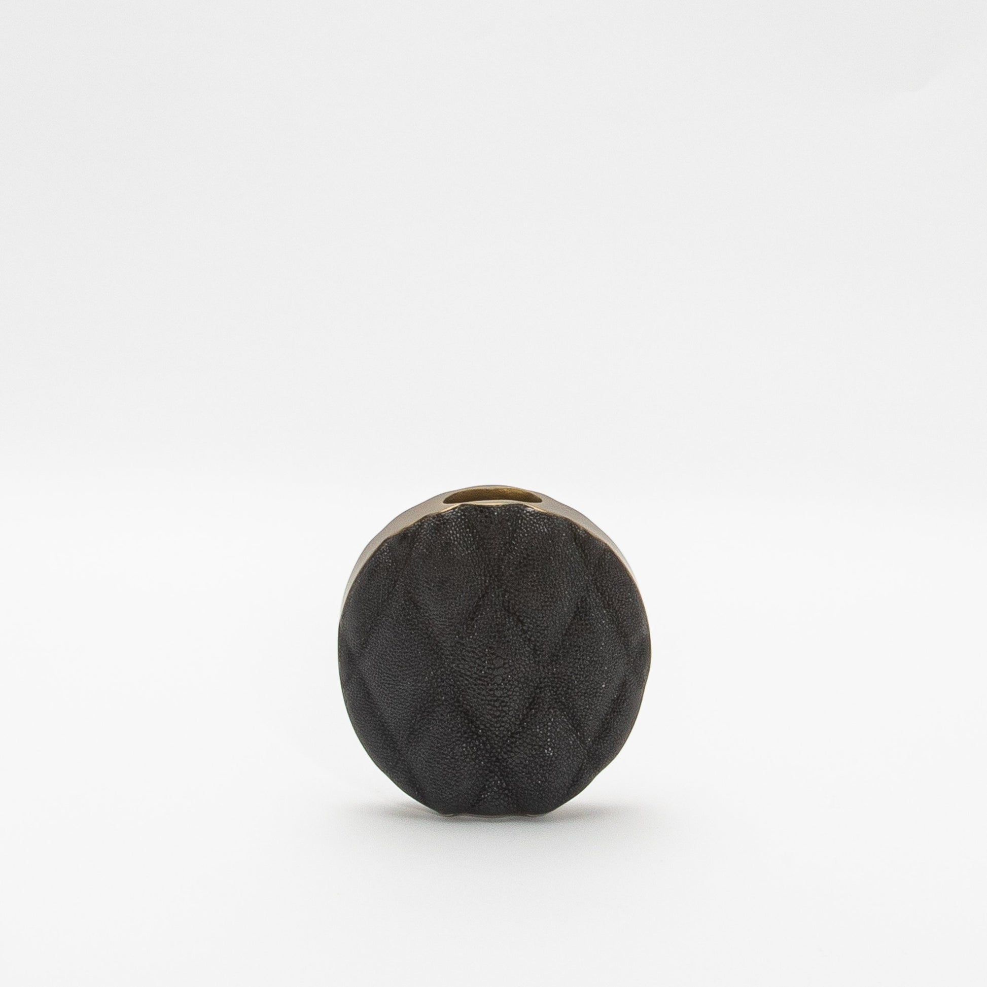 Quilted Vase in Black Shagreen with Brass by KIFU Paris