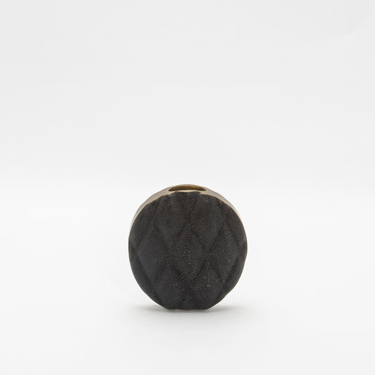 Quilted Vase in Black Shagreen with Brass by KIFU Paris