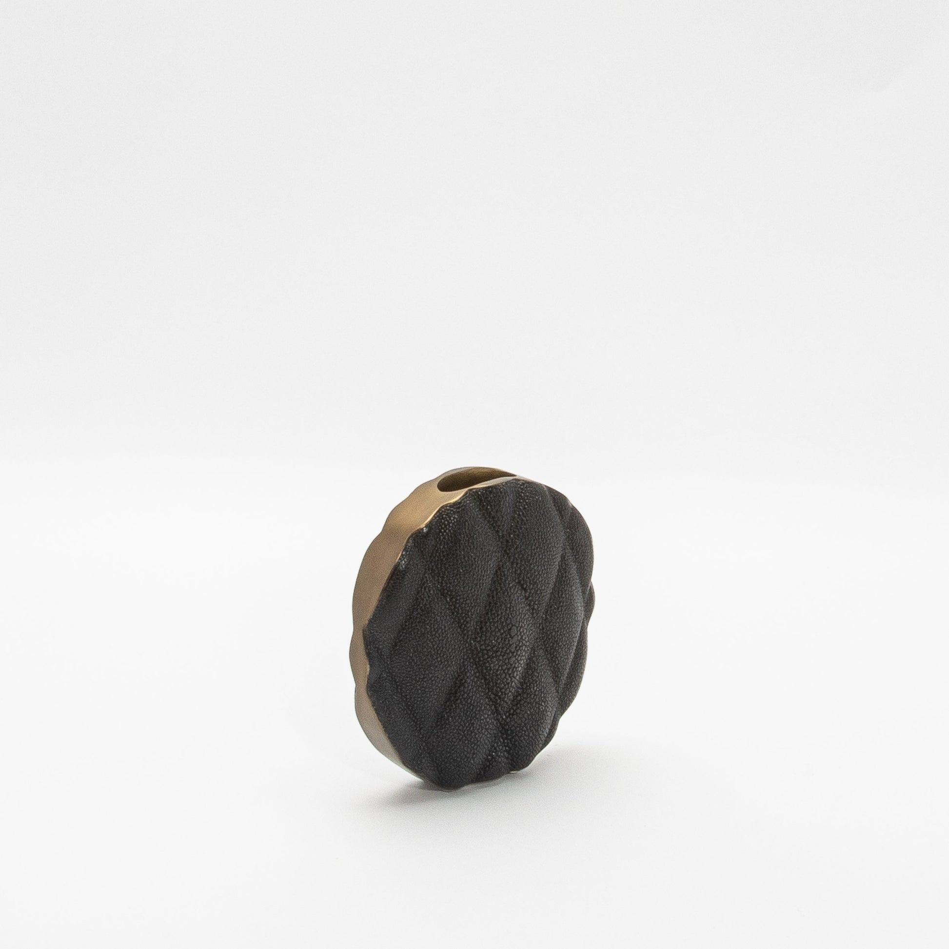 Quilted Vase in Black Shagreen with Brass by KIFU Paris
