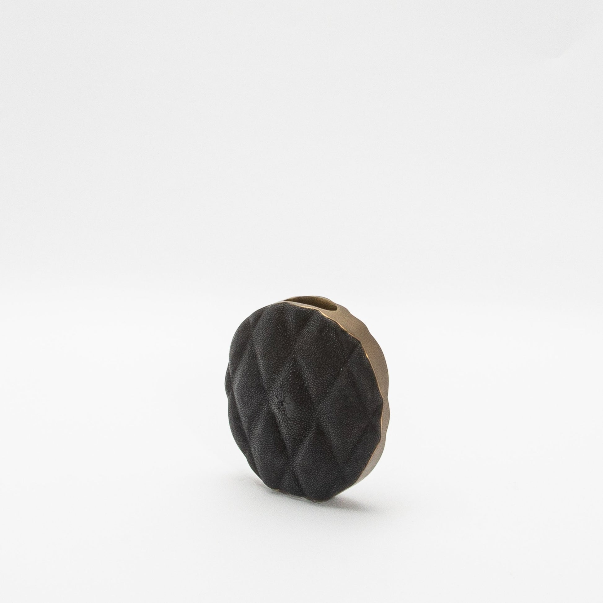 Quilted Vase in Black Shagreen with Brass by KIFU Paris