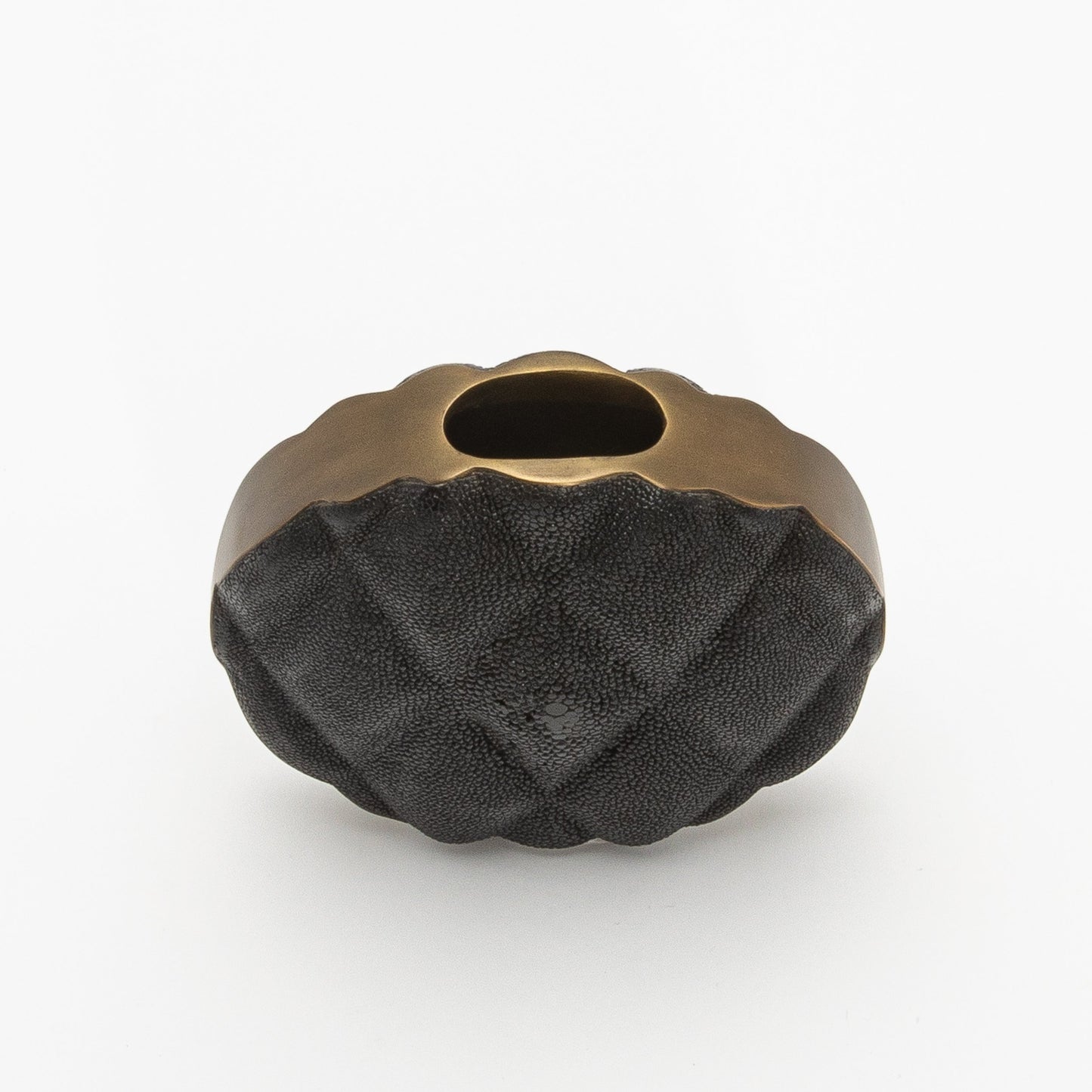 Quilted Vase in Black Shagreen with Brass by KIFU Paris