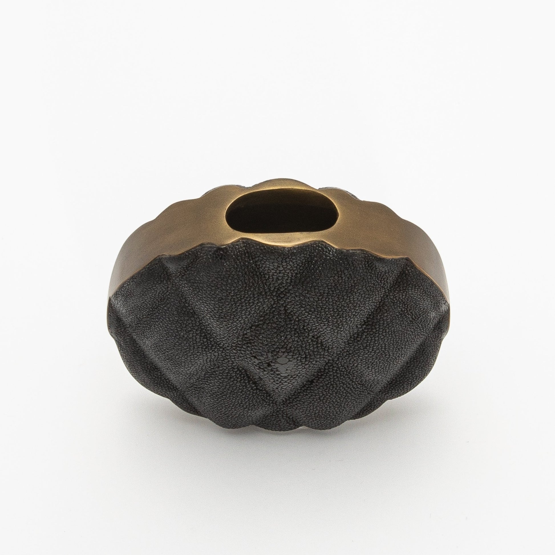 Quilted Vase in Black Shagreen with Brass by KIFU Paris