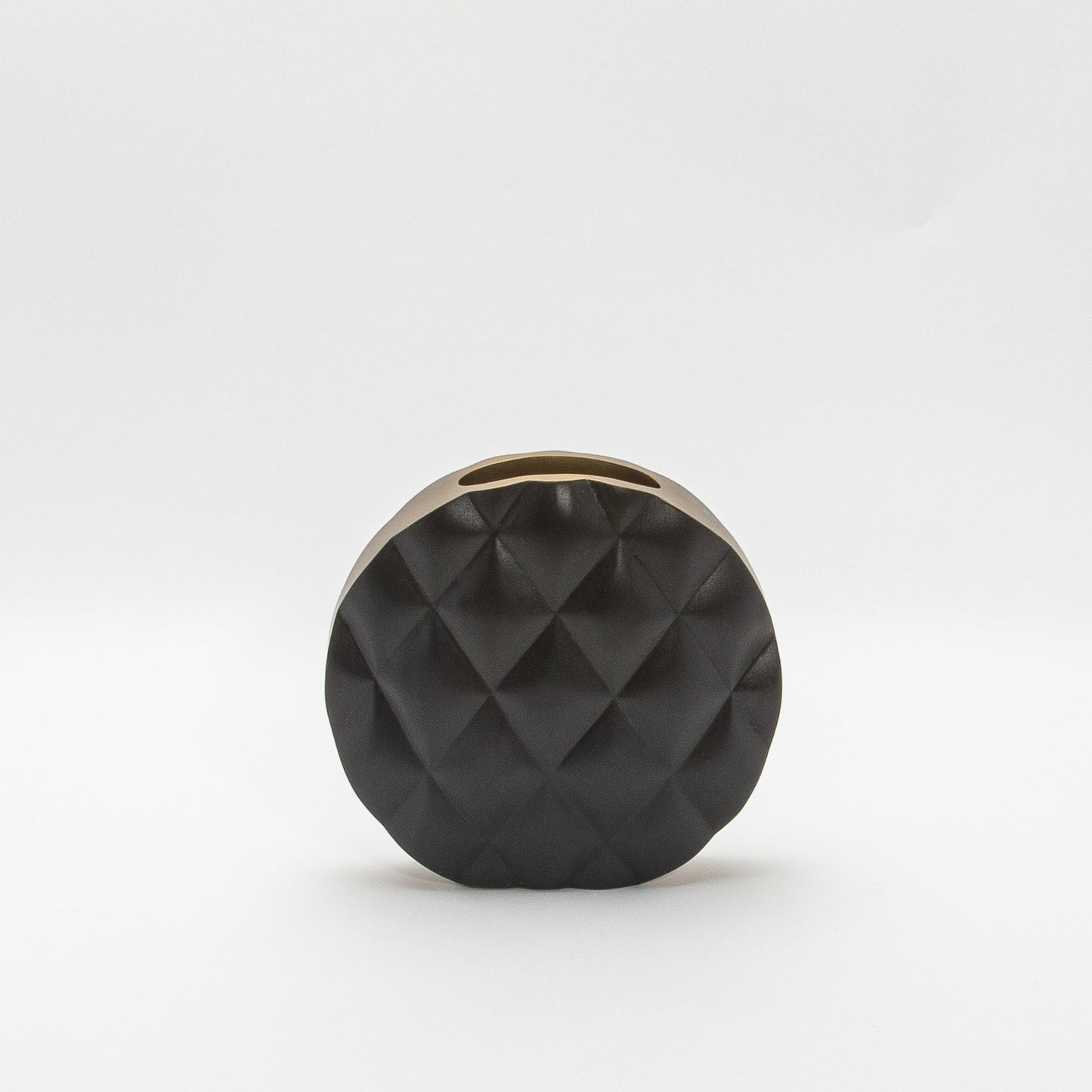 Quilted Vase in Black Oak with Brass by Kifu Paris