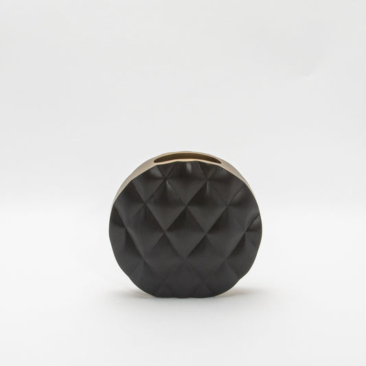 Quilted Vase in Black Oak with Brass by Kifu Paris