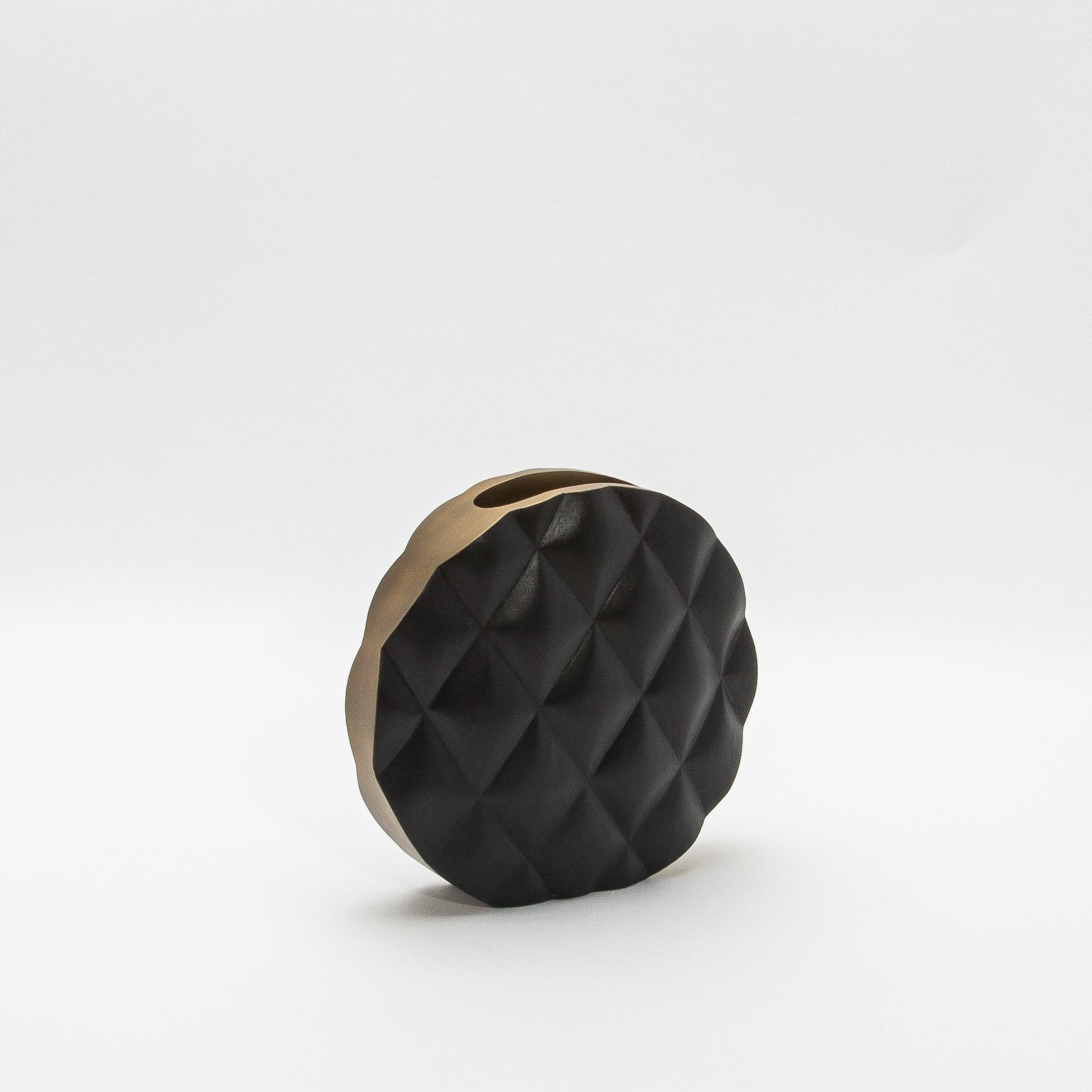 Quilted Vase in Black Oak with Brass by Kifu Paris