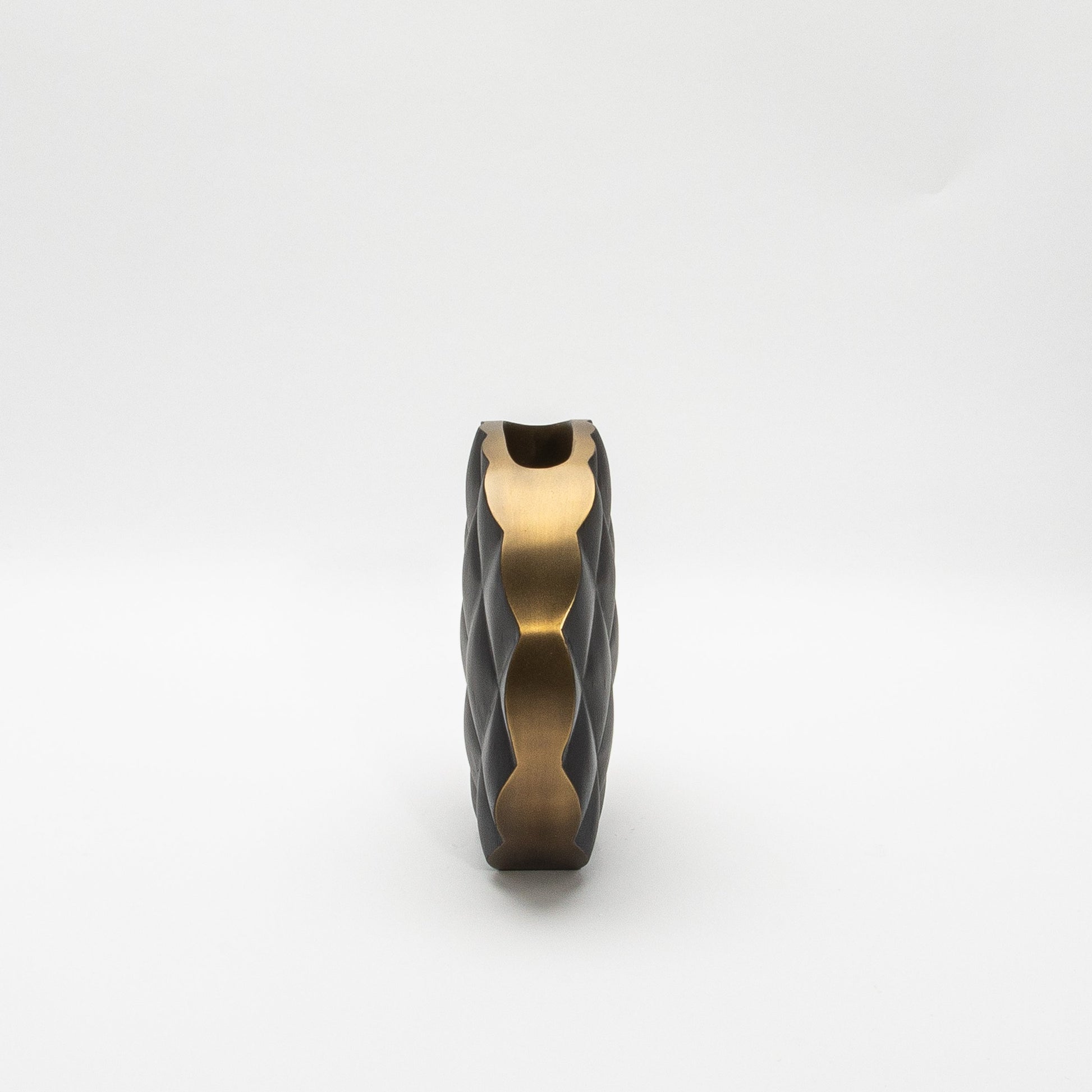 Quilted Vase in Black Oak with Brass by Kifu Paris