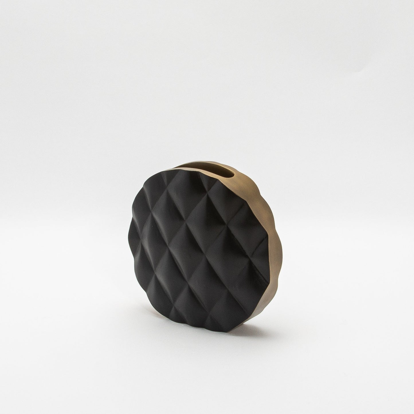 Quilted Vase in Black Oak with Brass by Kifu Paris