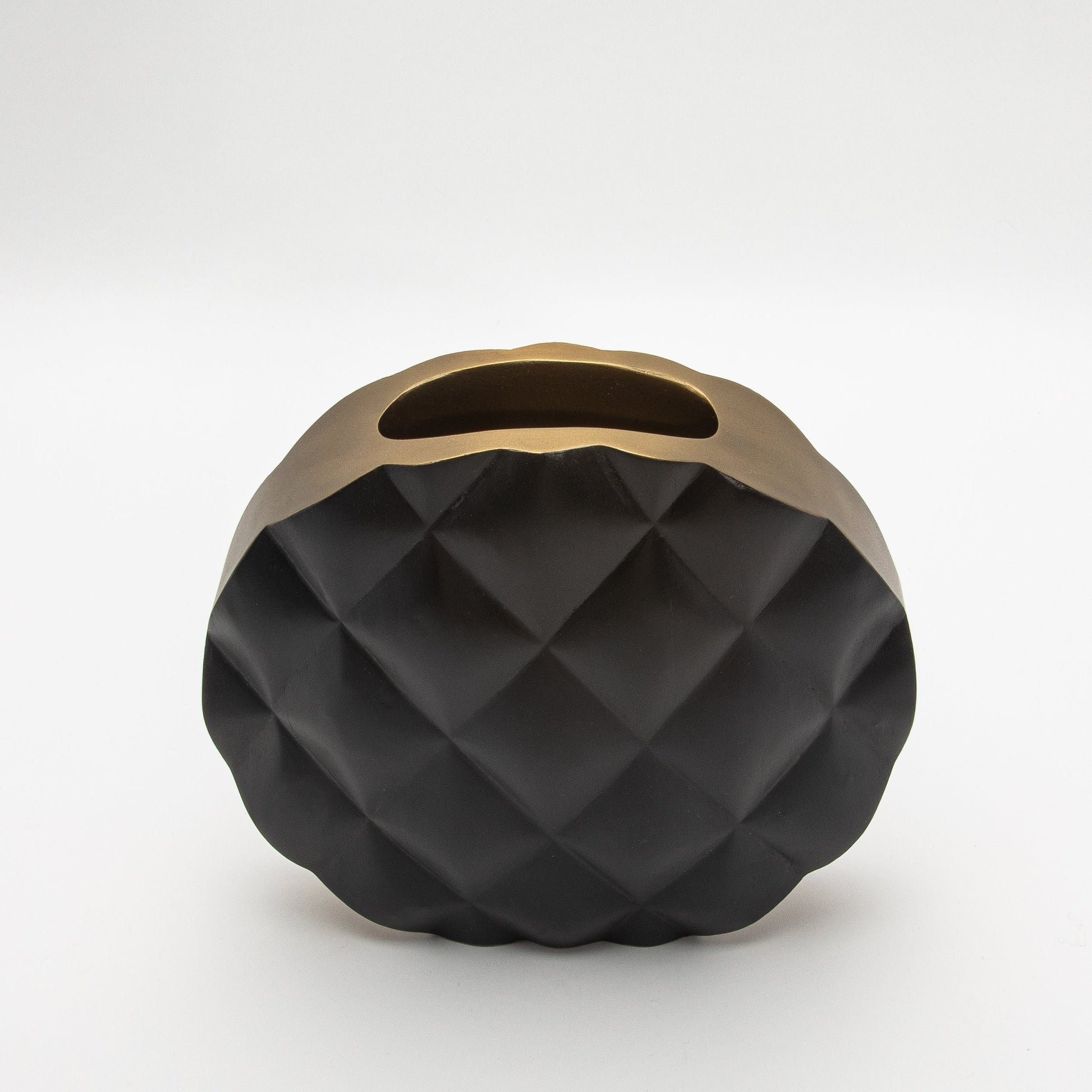 Quilted Vase in Black Oak with Brass by Kifu Paris