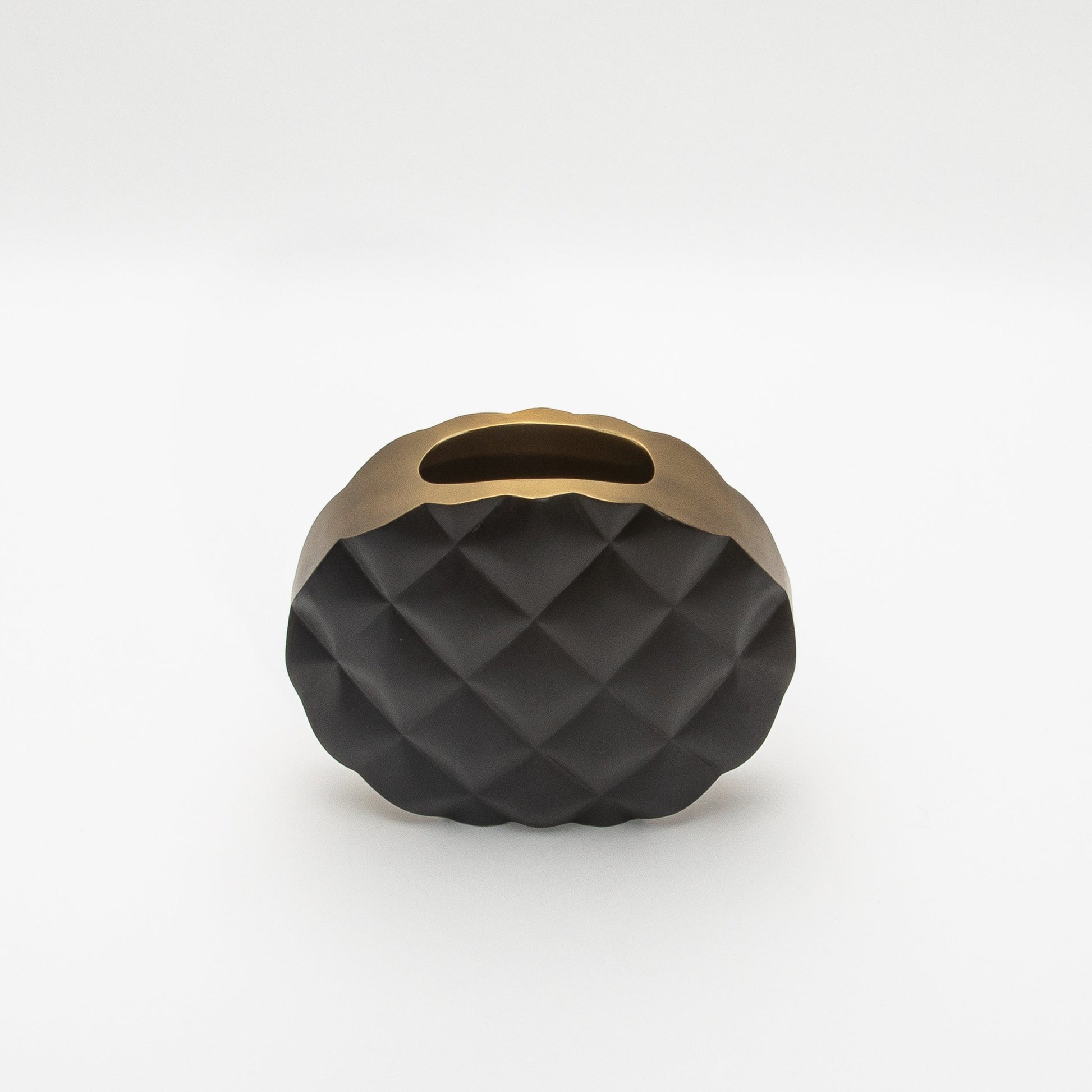 Quilted Vase in Black Oak with Brass by Kifu Paris