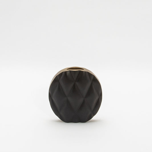 Quilted Vase in Black Oak with Brass by Kifu Paris