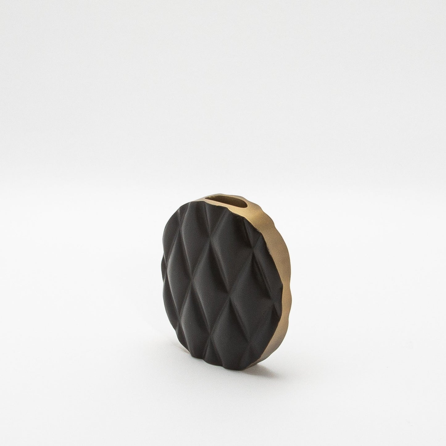 Quilted Vase in Black Oak with Brass by Kifu Paris