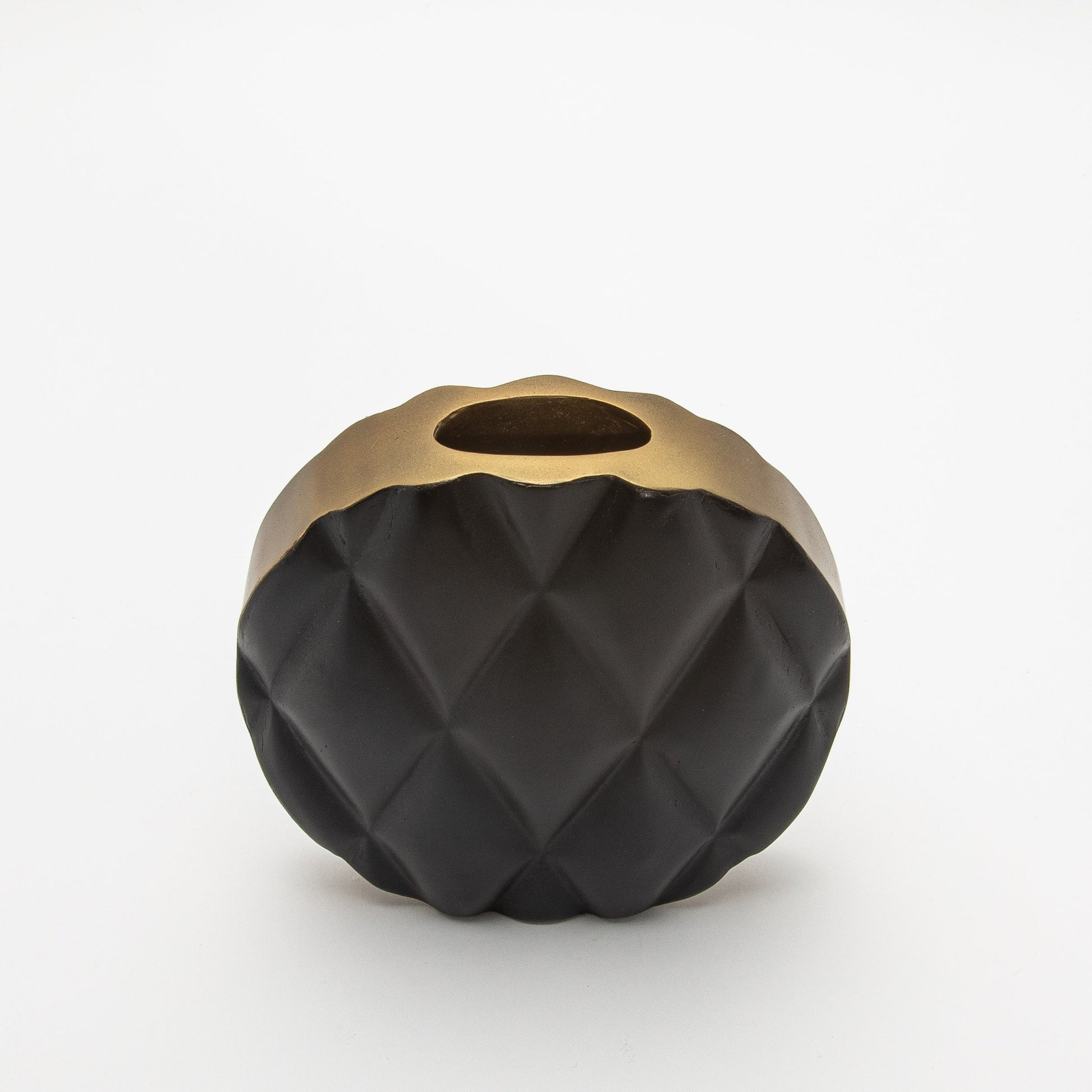 Quilted Vase in Black Oak with Brass by Kifu Paris