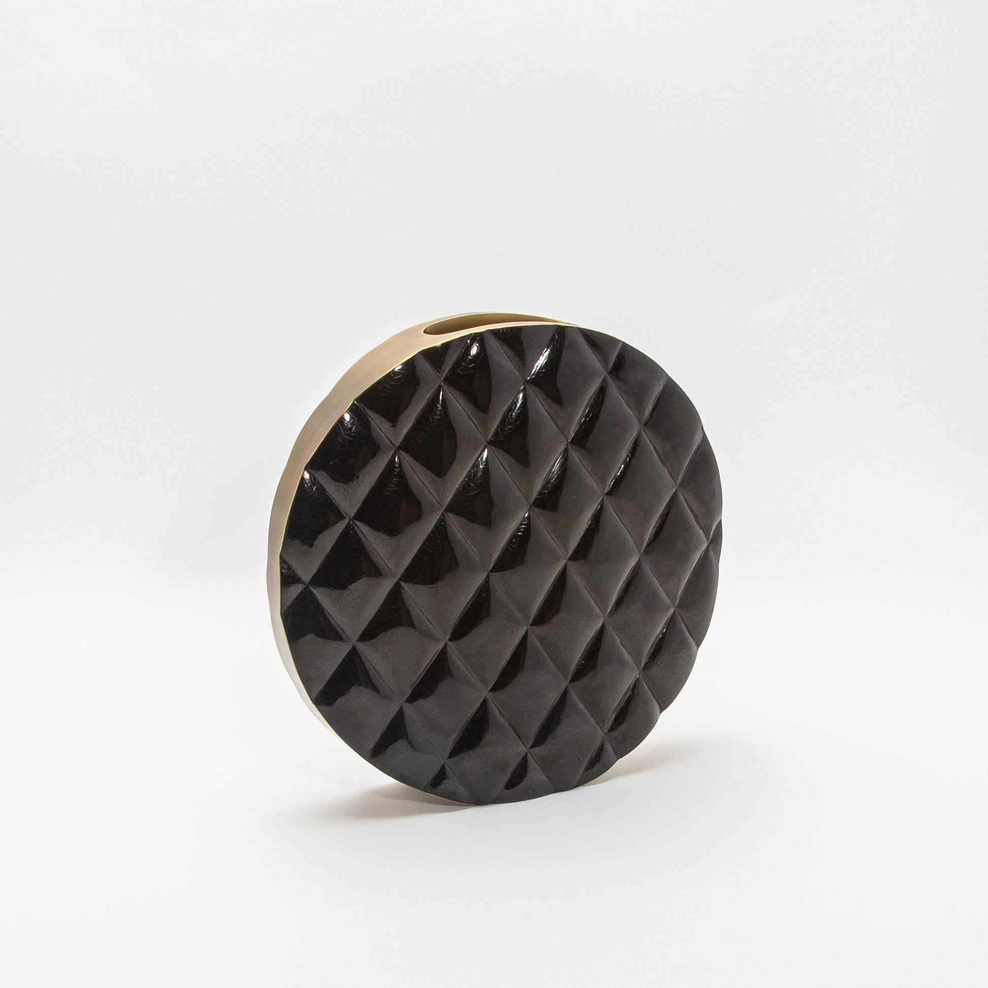 Quilted Vase in Black Shell with Brass by KIFU Paris