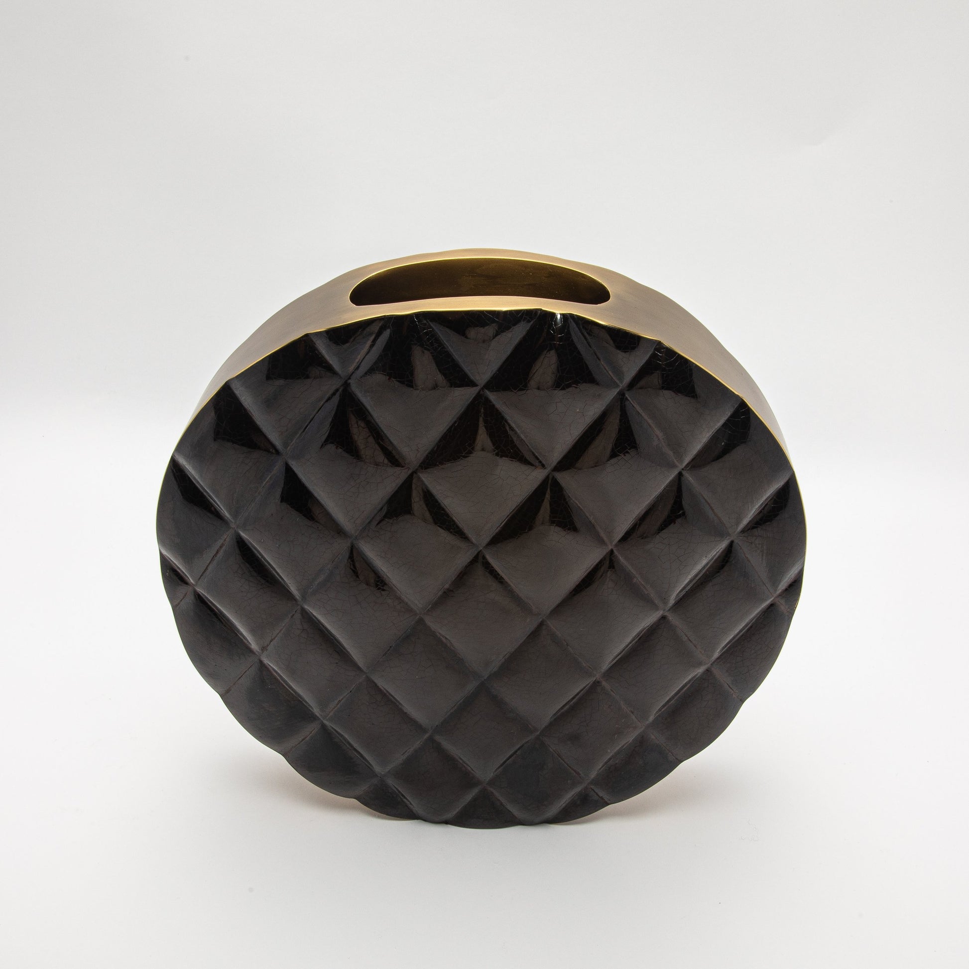 Quilted Vase in Black Shell with Brass by KIFU Paris