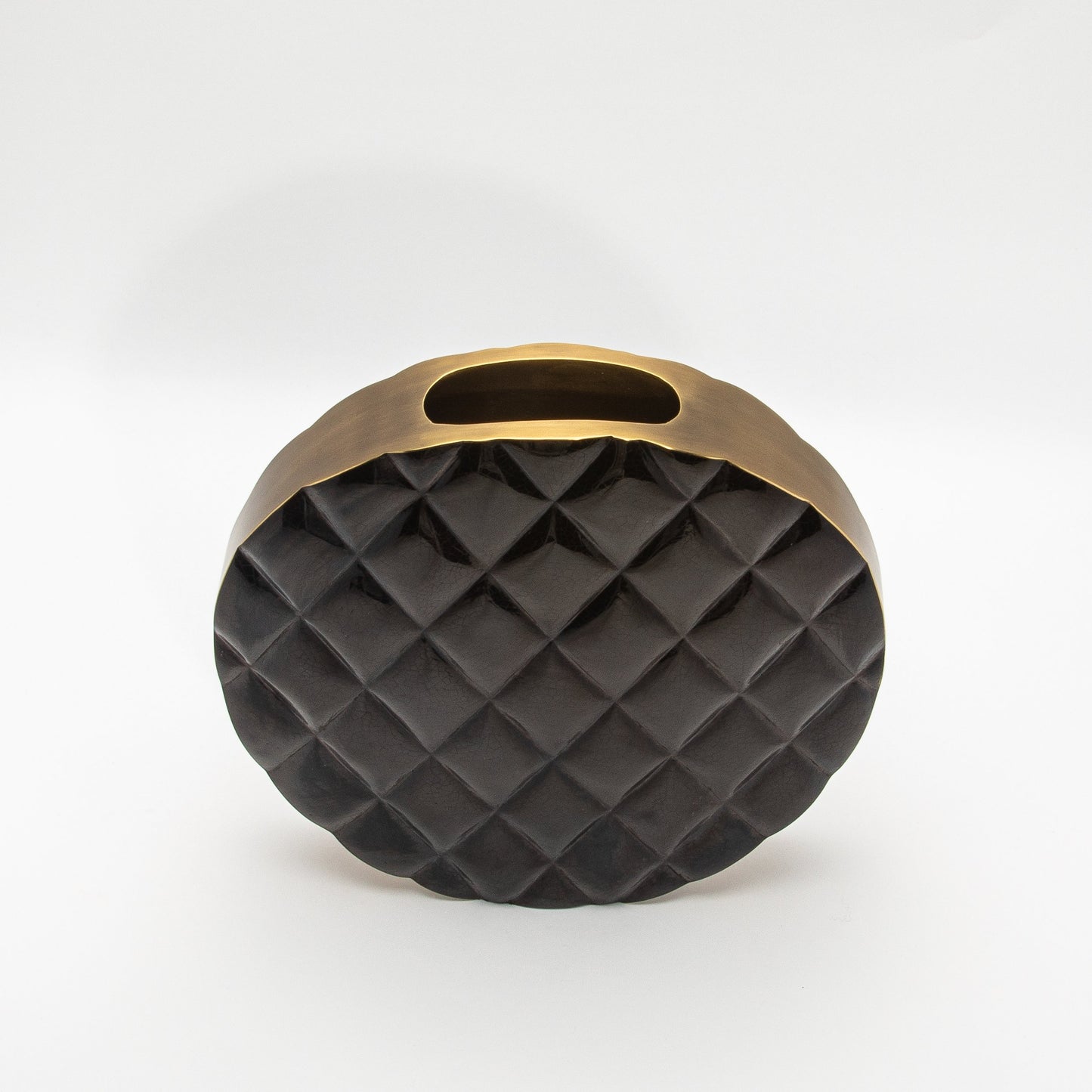 Quilted Vase in Black Shell with Brass by KIFU Paris