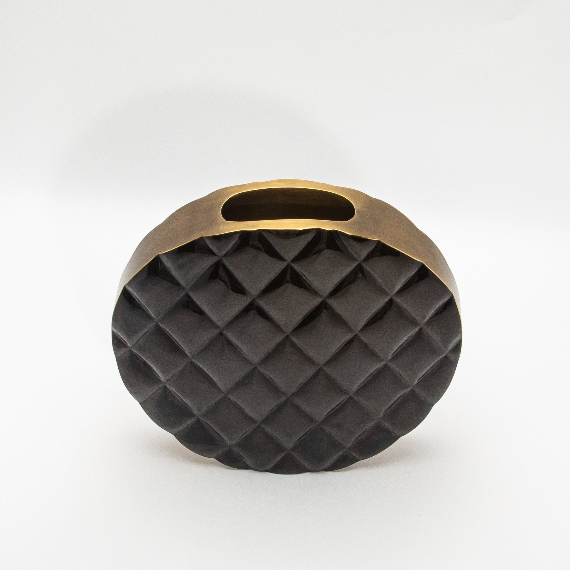 Quilted Vase in Black Shell with Brass by KIFU Paris