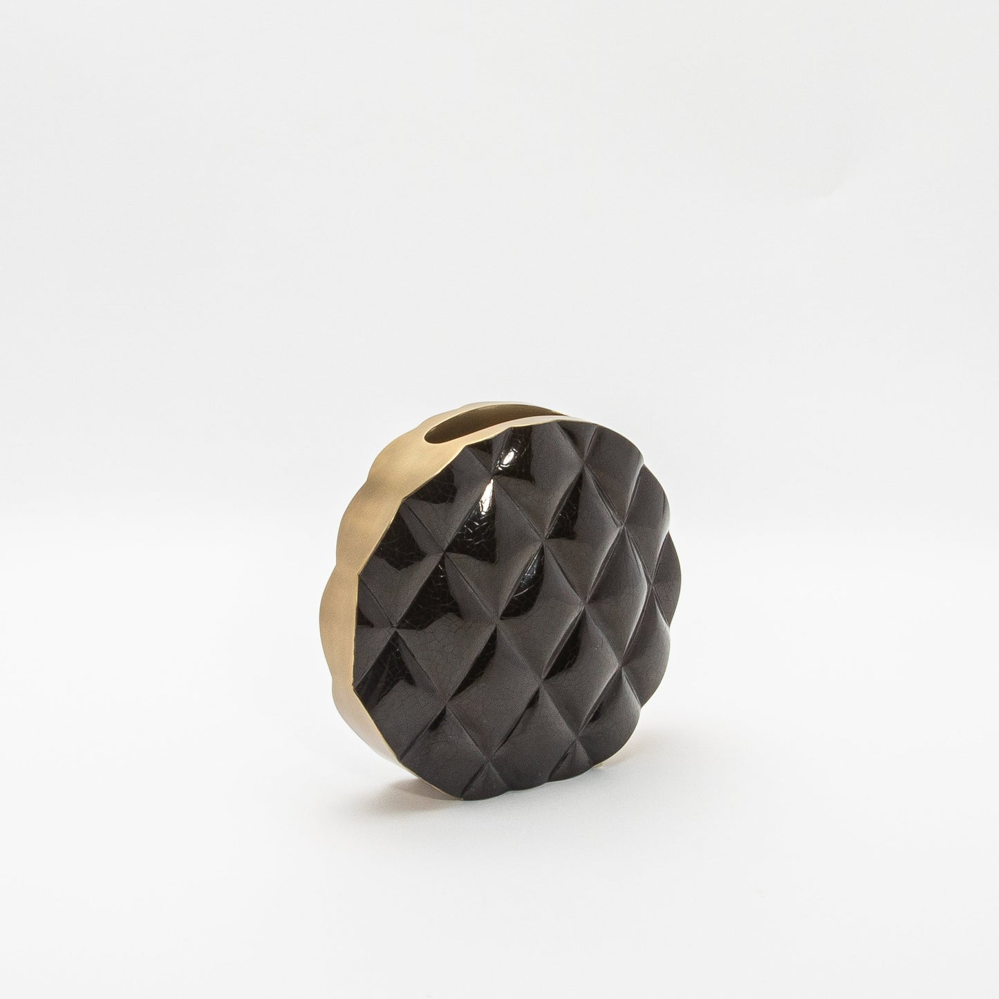 Quilted Vase in Black Shell with Brass by KIFU Paris