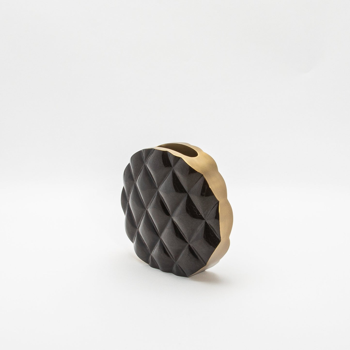 Quilted Vase in Black Shell with Brass by KIFU Paris