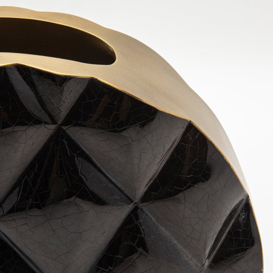 Quilted Vase in Black Shell with Brass by KIFU Paris