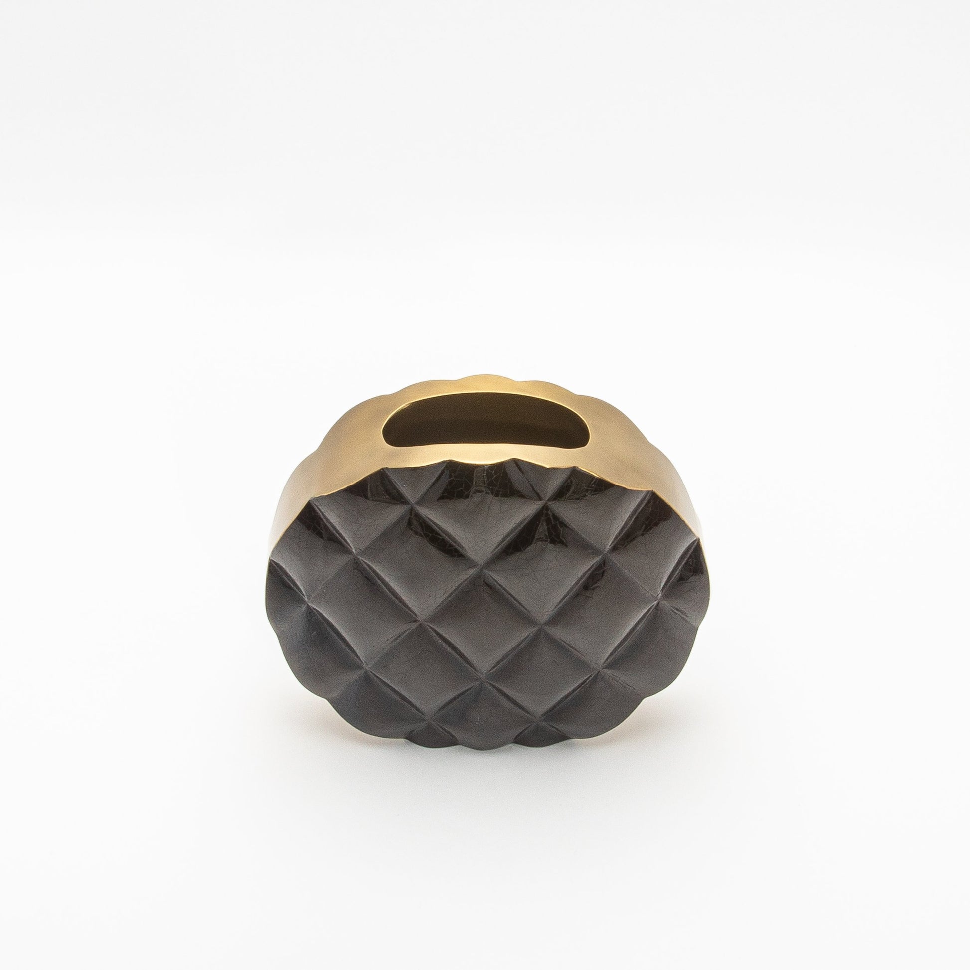 Quilted Vase in Black Shell with Brass by KIFU Paris