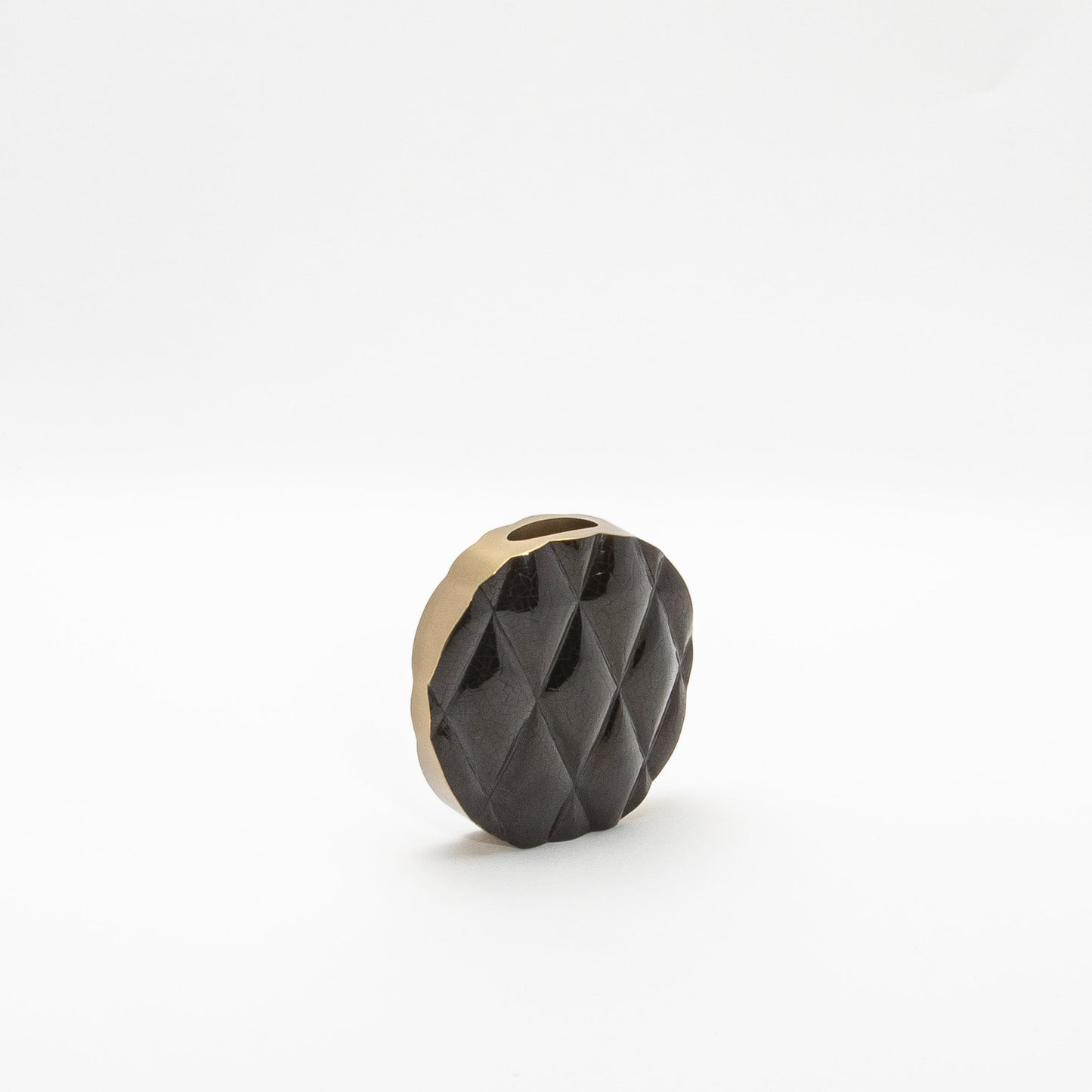 Quilted Vase in Black Shell with Brass by KIFU Paris