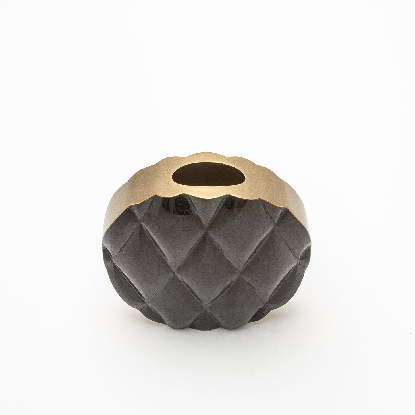 Quilted Vase in Black Shell with Brass by KIFU Paris