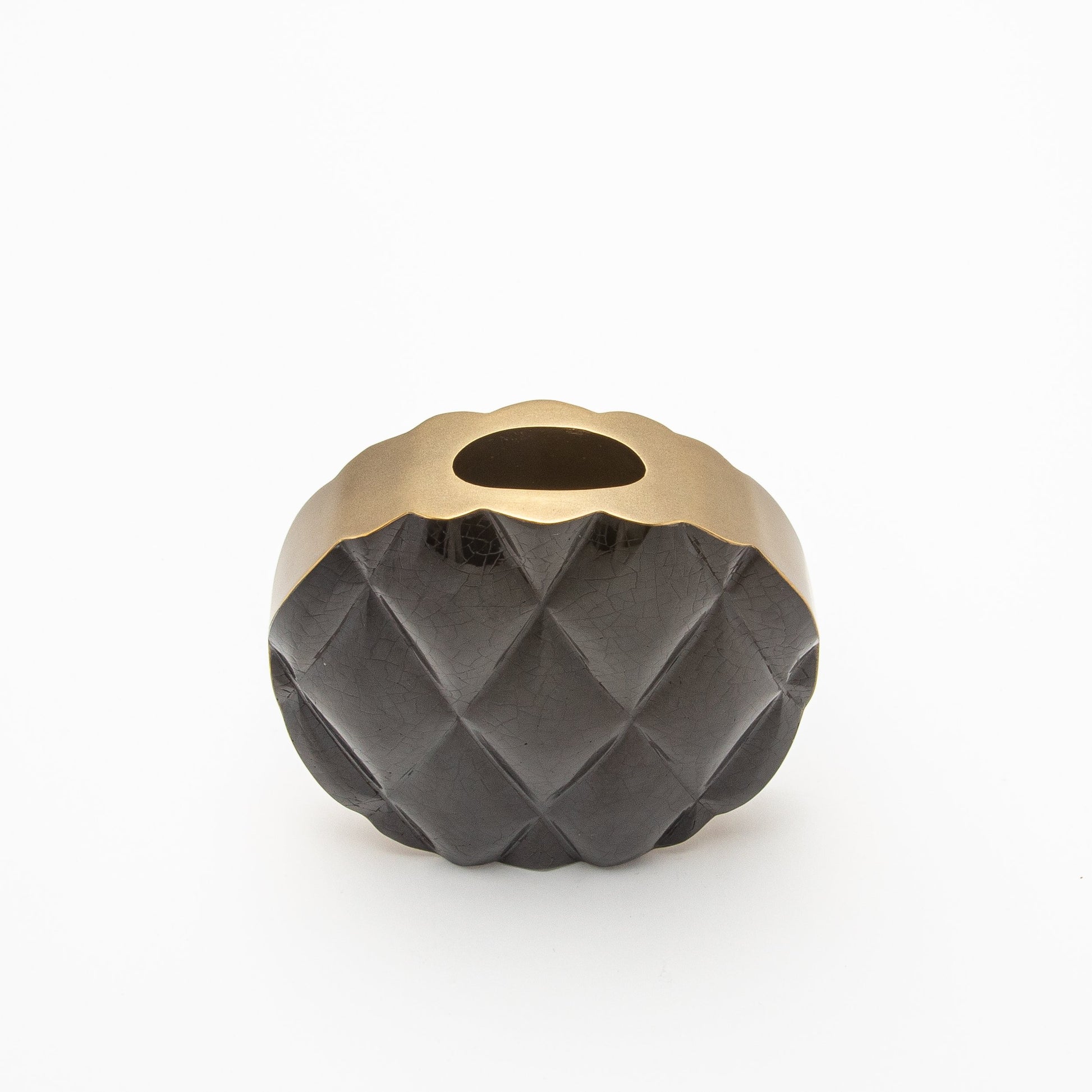 Quilted Vase in Black Shell with Brass by KIFU Paris