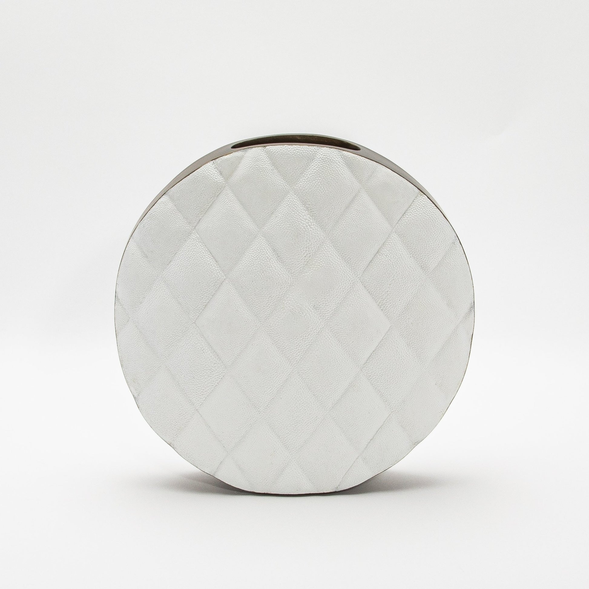 Quilted Vase in White Shagreen with Brass by Kifu Paris