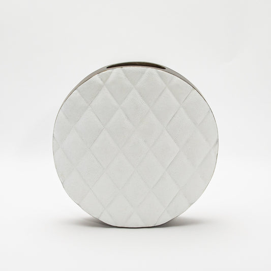 Quilted Vase in White Shagreen with Brass by Kifu Paris