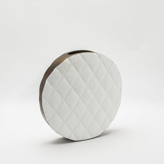 Quilted Vase in White Shagreen with Brass by Kifu Paris