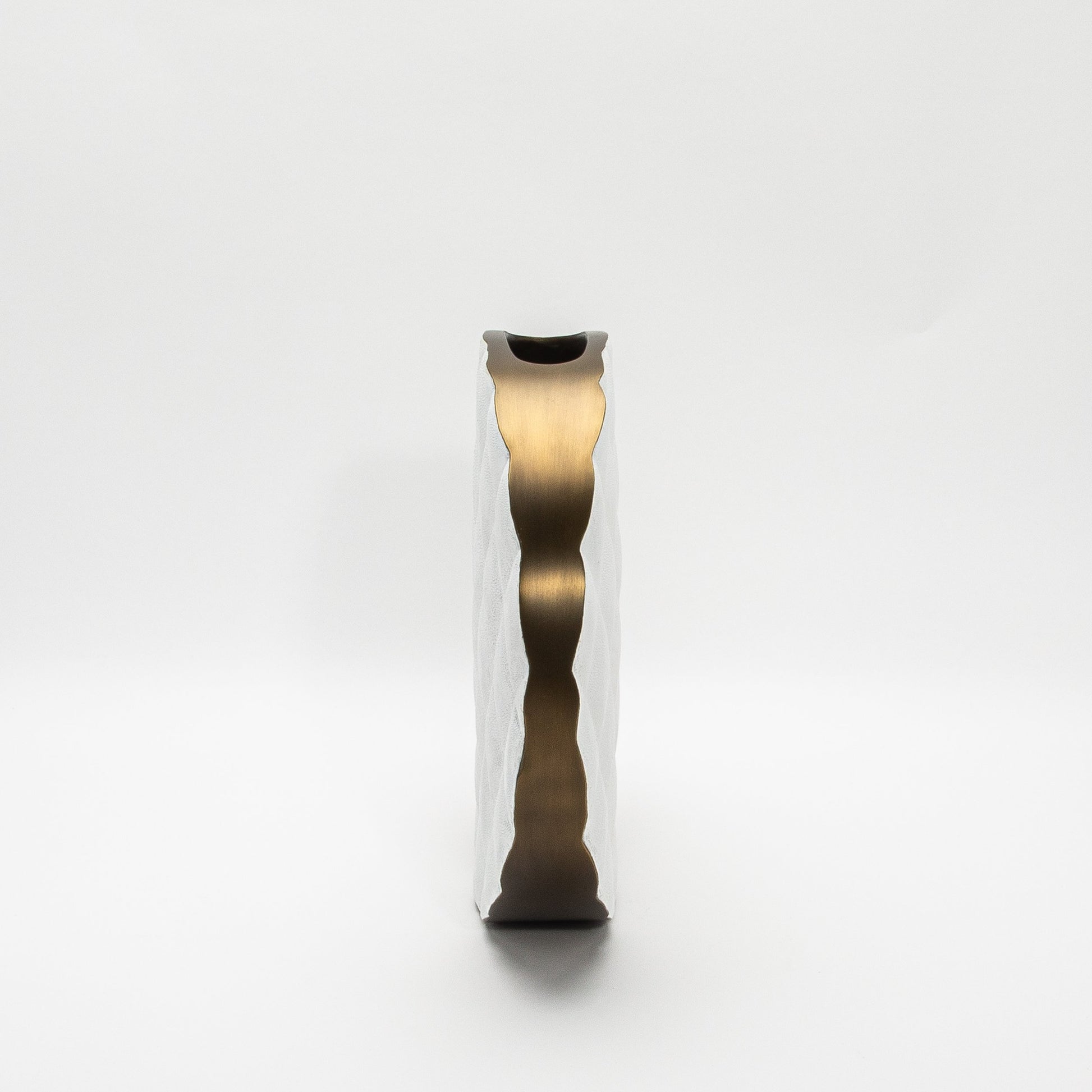 Quilted Vase in White Shagreen with Brass by Kifu Paris