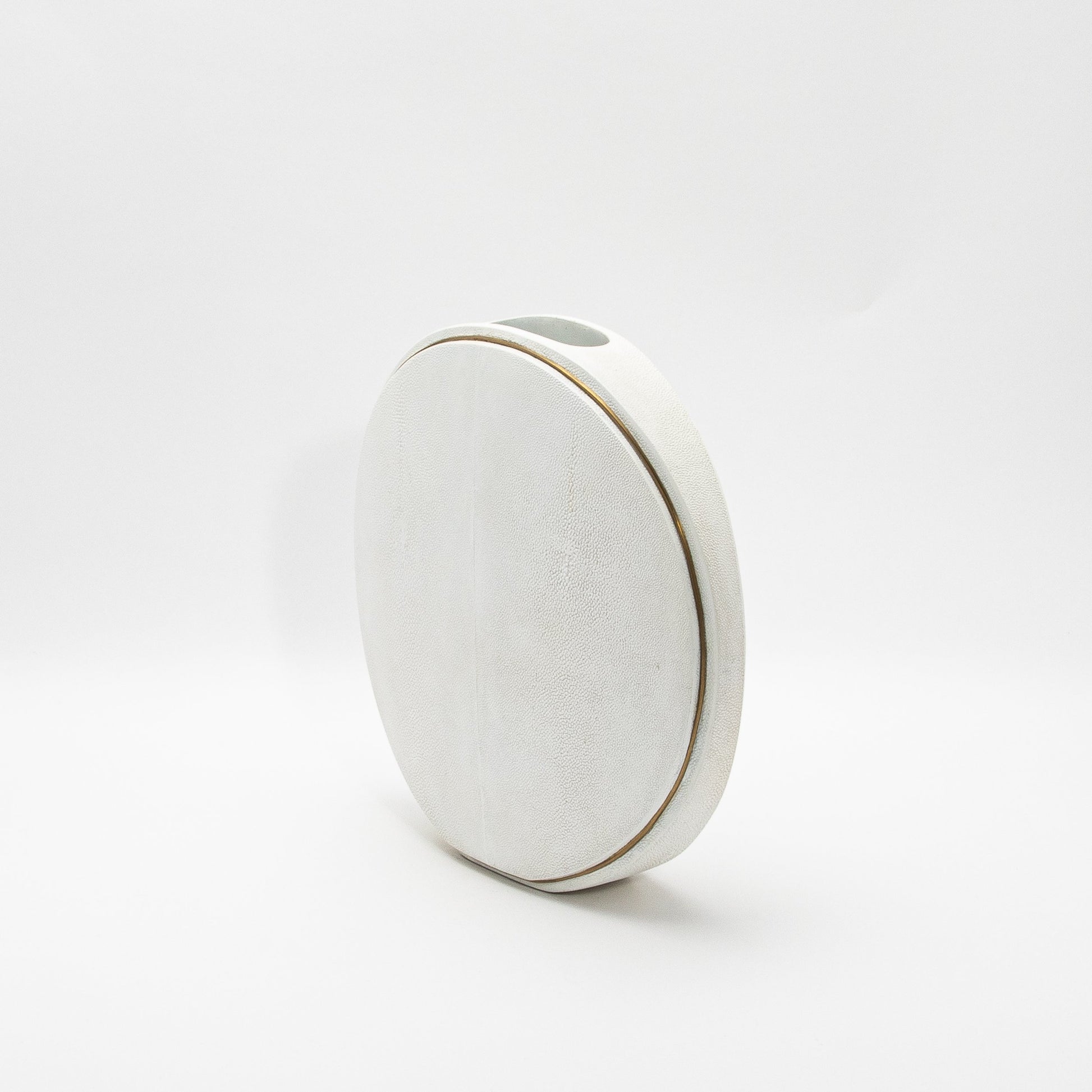 Vase in White Shagreen with Brass by R&Y Augousti