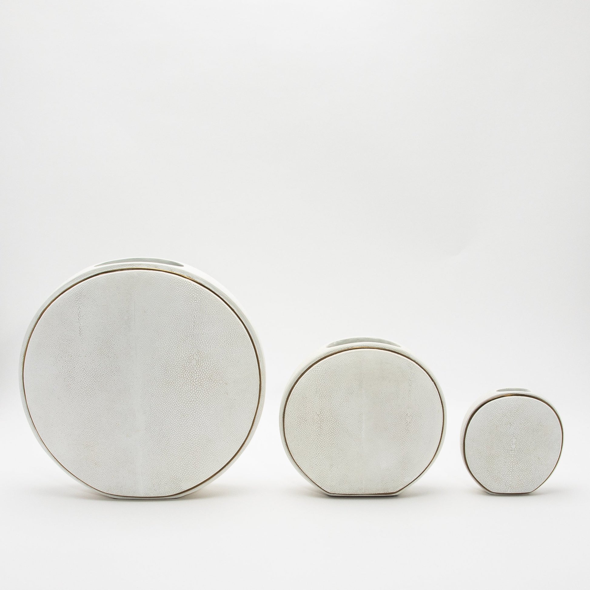 Vase in White Shagreen with Brass by R&Y Augousti