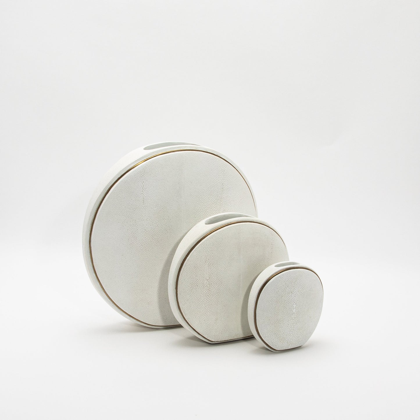 Vase in White Shagreen with Brass by R&Y Augousti