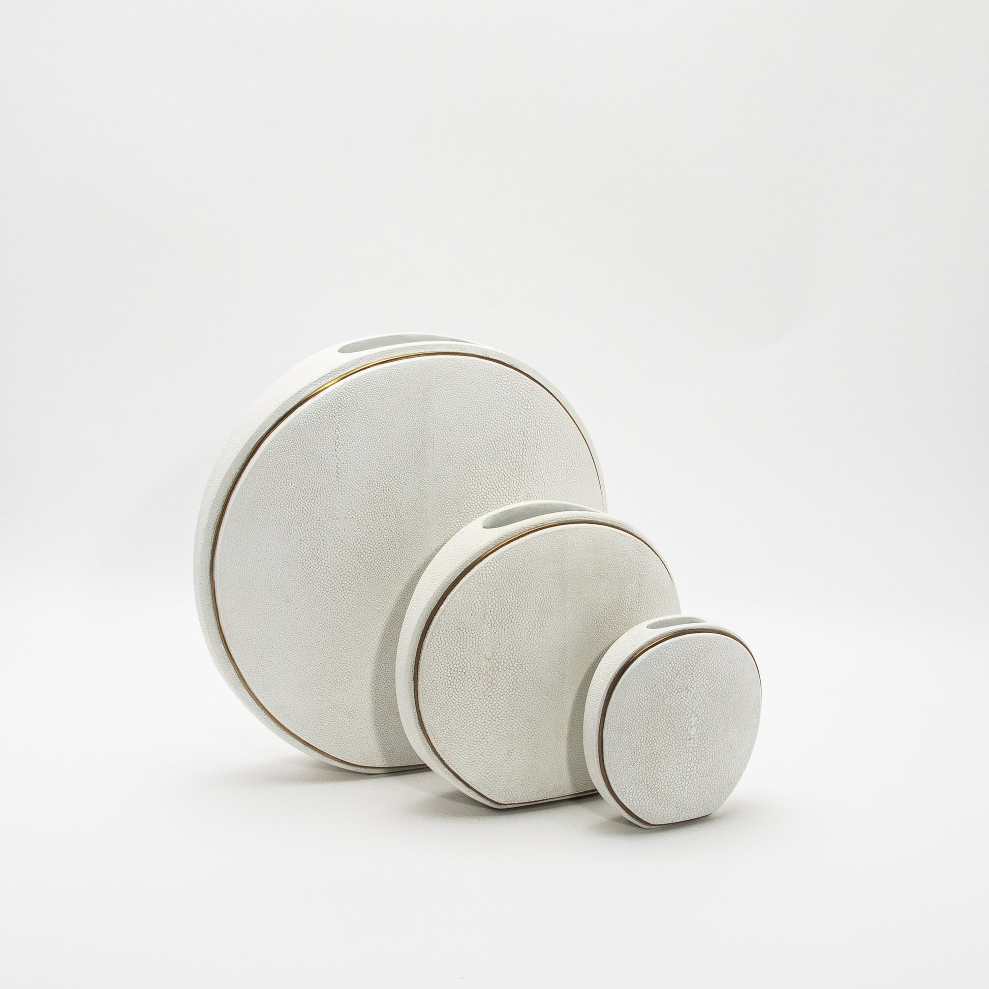 Vase in White Shagreen with Brass by R&Y Augousti