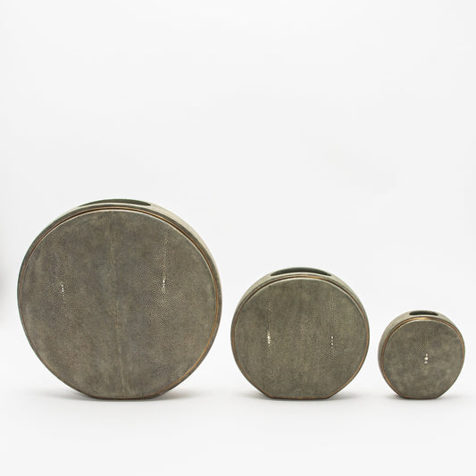 Vase in Grey Shagreen with Brass by R&Y Augousti