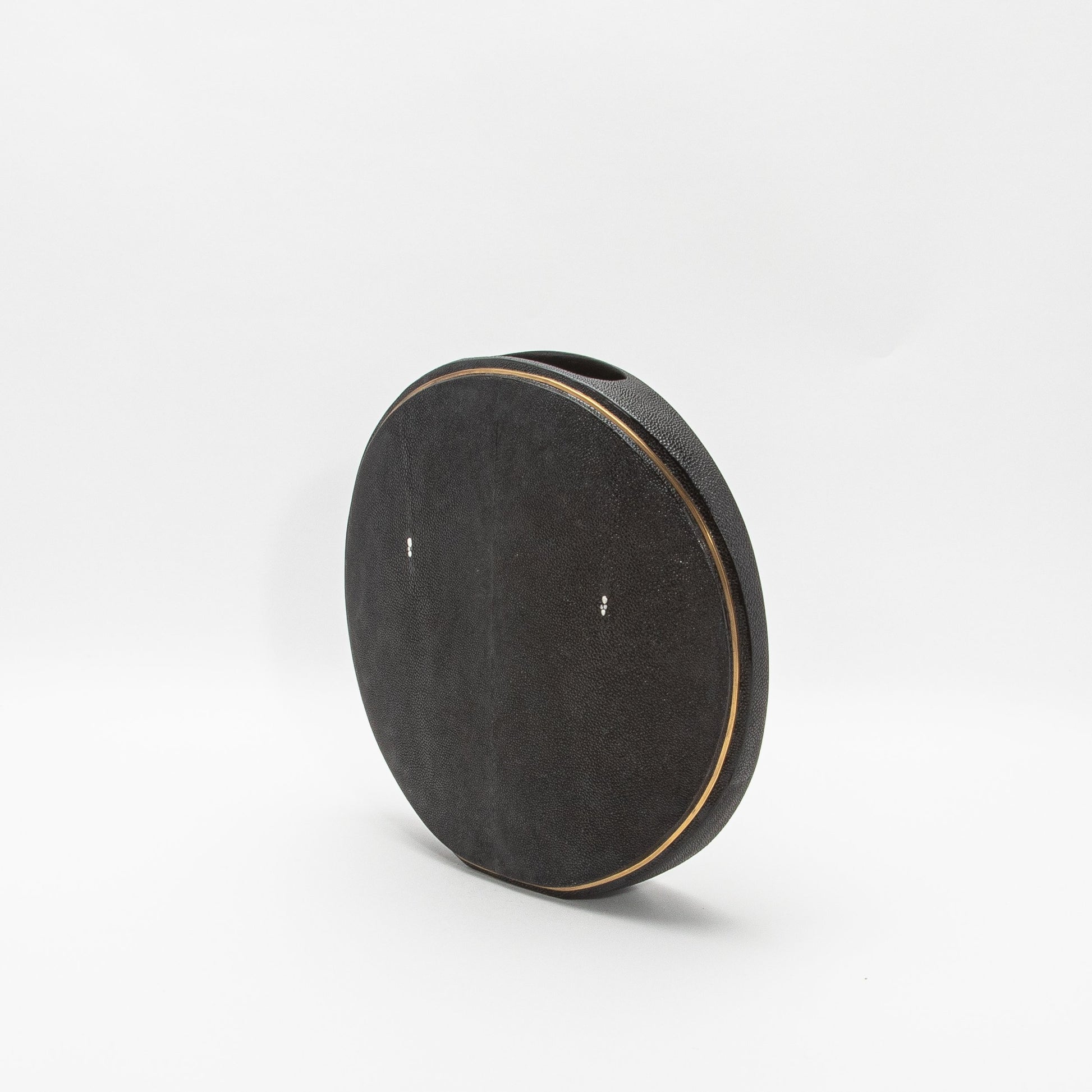 Vase in Black Shagreen with Brass by R&Y Augousti