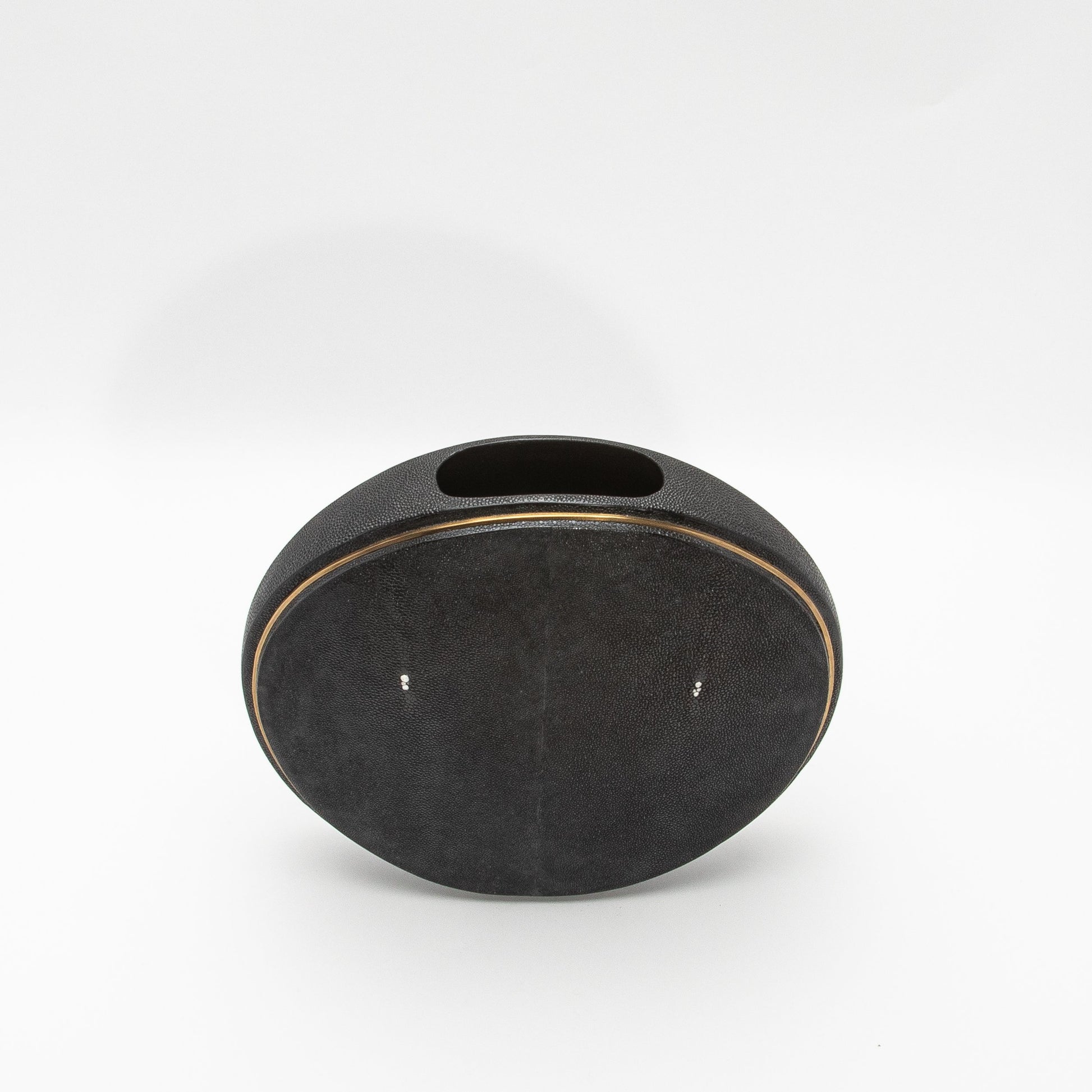 Vase in Black Shagreen with Brass by R&Y Augousti