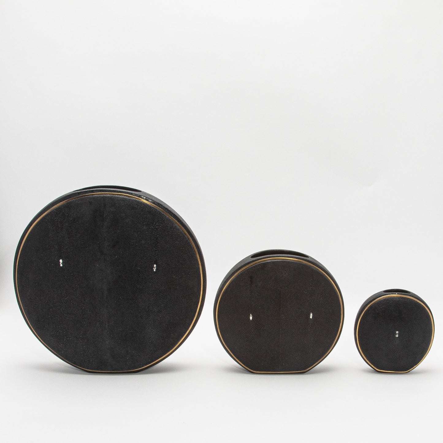Vase in Black Shagreen with Brass by R&Y Augousti