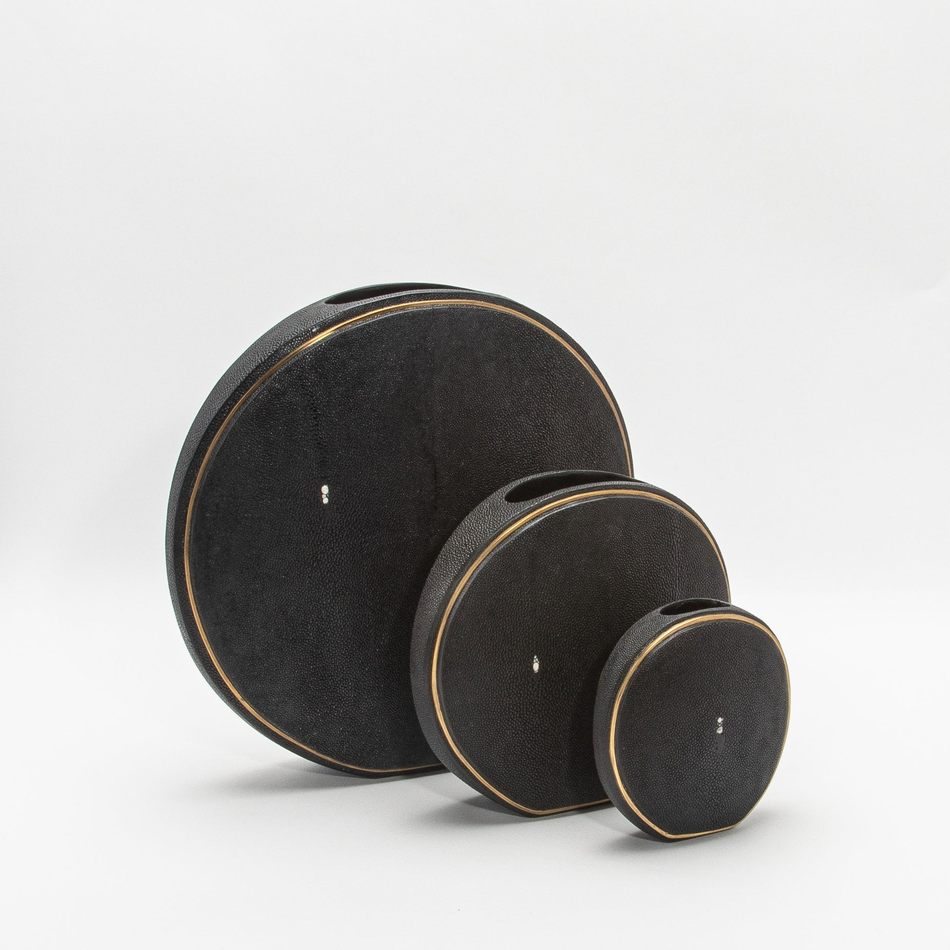 Vase in Black Shagreen with Brass by R&Y Augousti